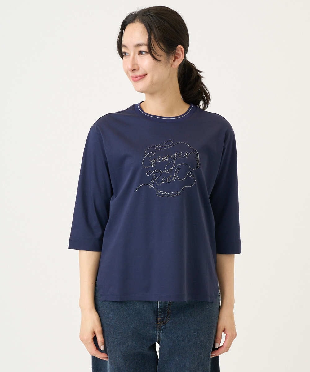 PZKGE45170 GEORGES RECH(ジョルジュ・レッシュ) [接触冷感]ラメコード刺繍ロゴカットソー ネイビー