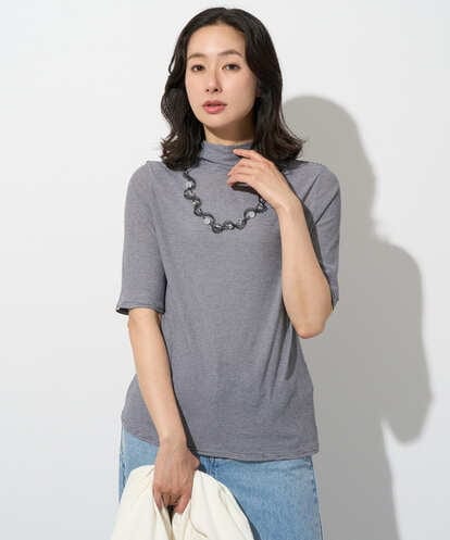 PZKGE49140 GEORGES RECH [日本製]ボトルネックセミシアーボーダーカットソー