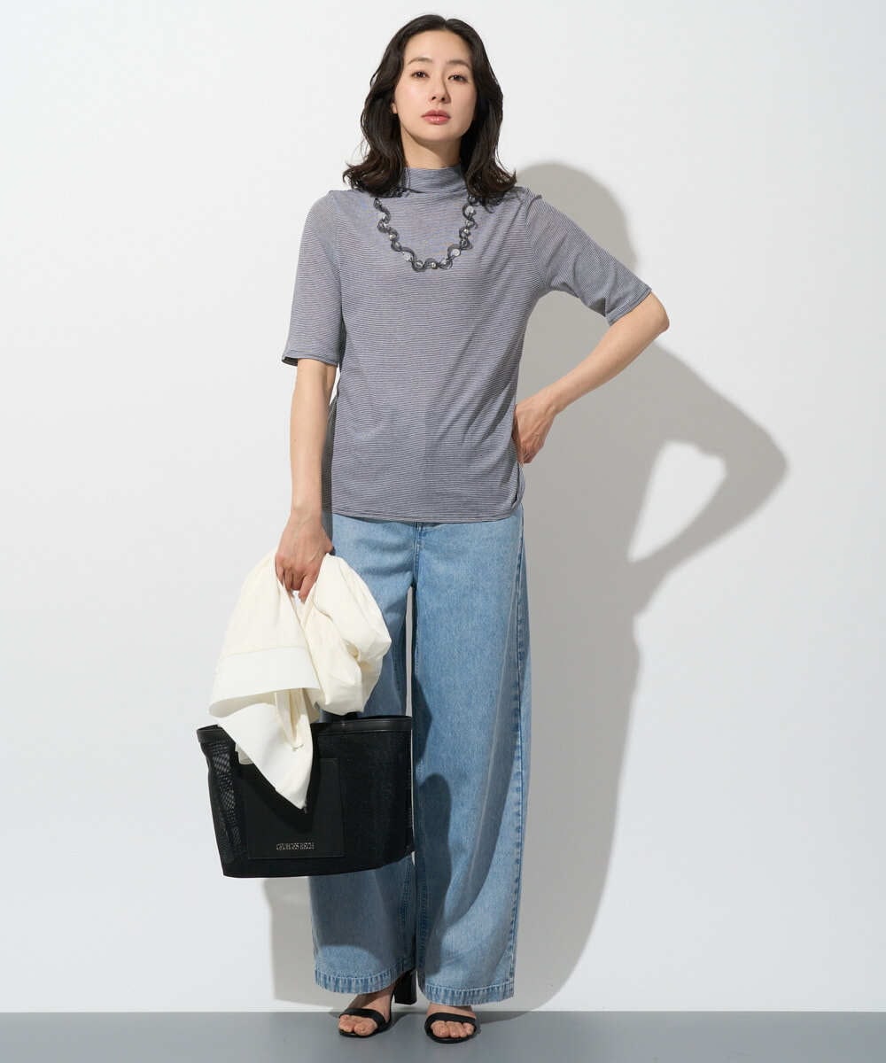 PZKGE49140 GEORGES RECH(ジョルジュ・レッシュ)  [日本製]ボトルネックセミシアーボーダーカットソー ダークグレー