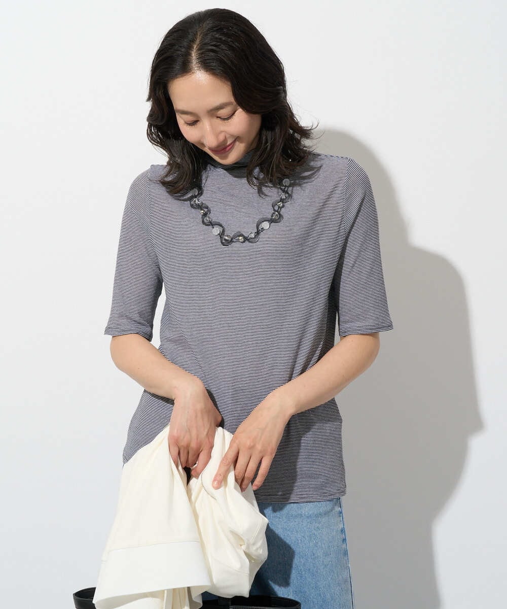 PZKGE49140 GEORGES RECH(ジョルジュ・レッシュ)  [日本製]ボトルネックセミシアーボーダーカットソー ダークグレー