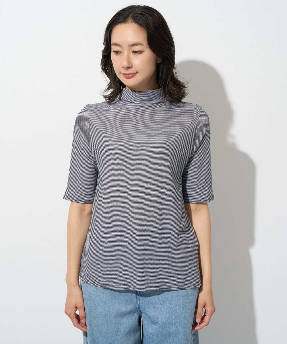 PZKGE49140 GEORGES RECH(ジョルジュ・レッシュ)  [日本製]ボトルネックセミシアーボーダーカットソー ダークグレー