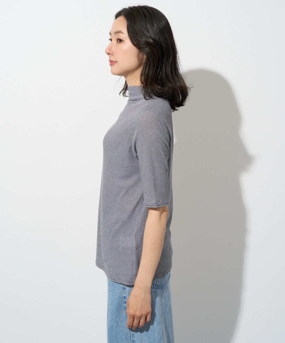 PZKGE49140 GEORGES RECH(ジョルジュ・レッシュ)  [日本製]ボトルネックセミシアーボーダーカットソー ダークグレー