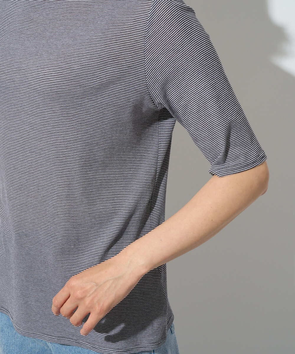 PZKGE49140 GEORGES RECH(ジョルジュ・レッシュ)  [日本製]ボトルネックセミシアーボーダーカットソー ダークグレー