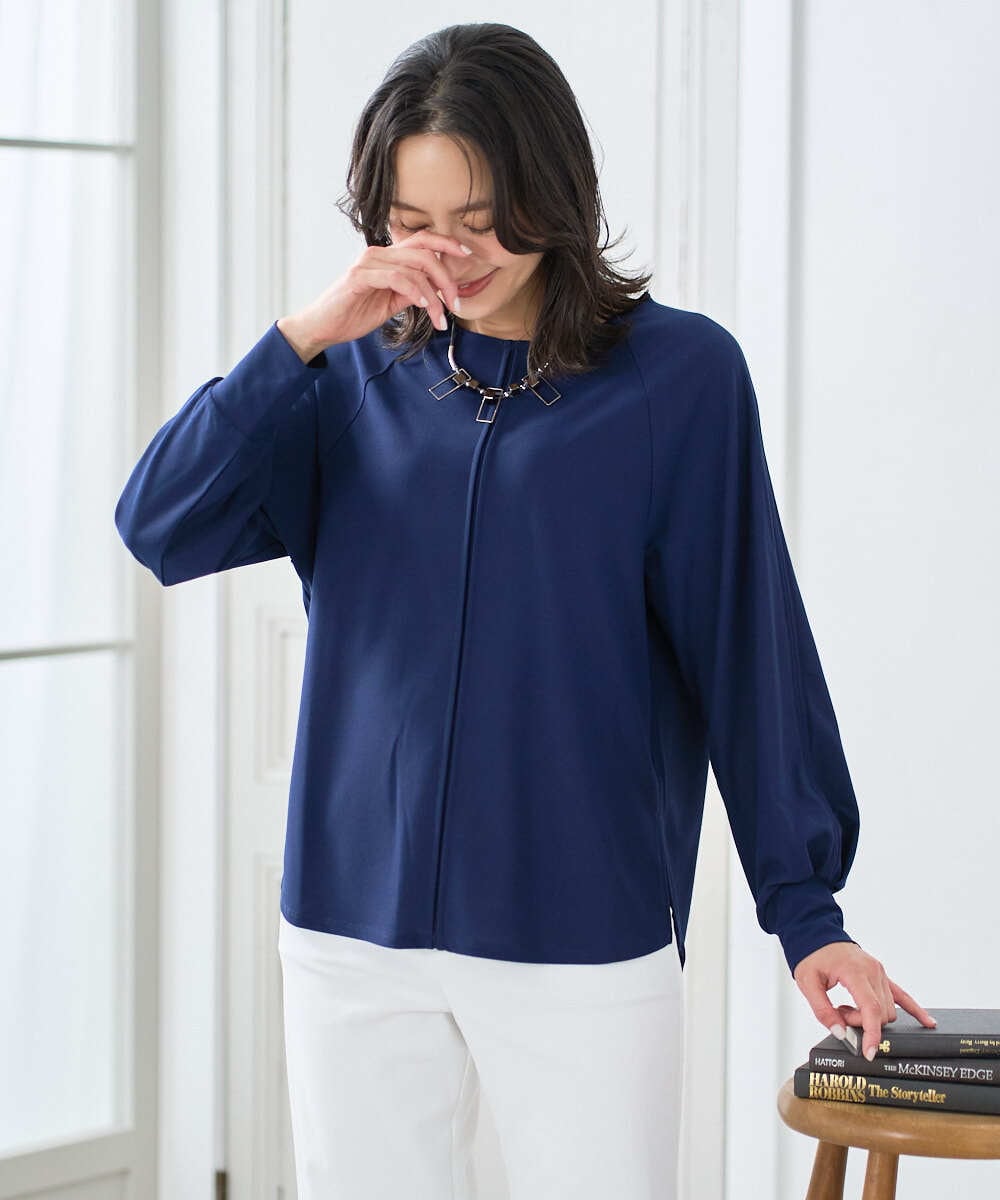 PZKGE49180 GEORGES RECH(ジョルジュ・レッシュ) リネンライクジャージーブラウソー ネイビー