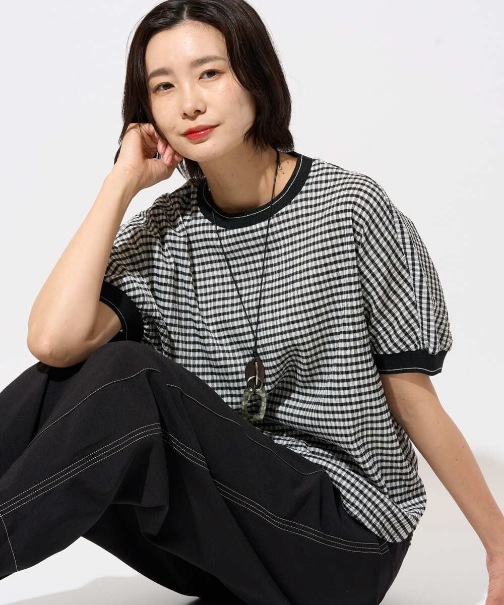 PZKGF28170 GEORGES RECH(ジョルジュ・レッシュ) ギンガムチェックジャージーカットソー ブラック