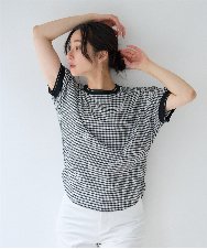 PZKGF28170 GEORGES RECH(ジョルジュ・レッシュ) ギンガムチェックジャージーカットソー ブラック