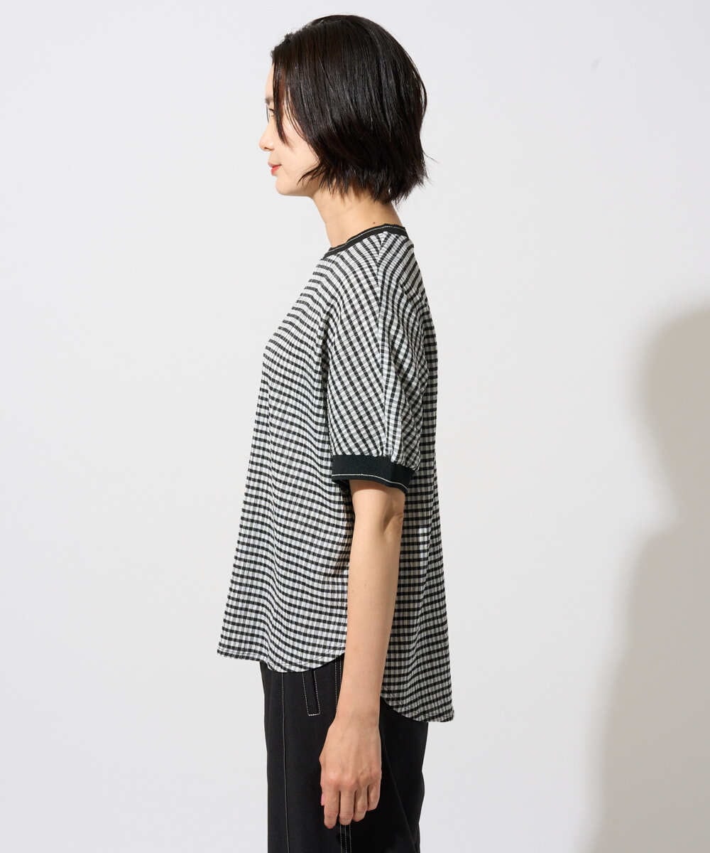 PZKGF28170 GEORGES RECH(ジョルジュ・レッシュ) ギンガムチェックジャージーカットソー ブラック