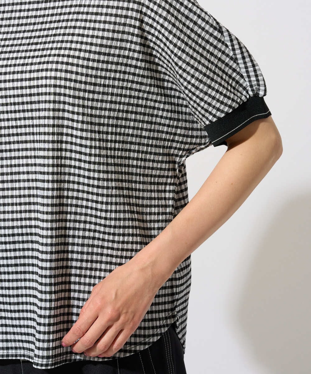 PZKGF28170 GEORGES RECH(ジョルジュ・レッシュ) ギンガムチェックジャージーカットソー ブラック