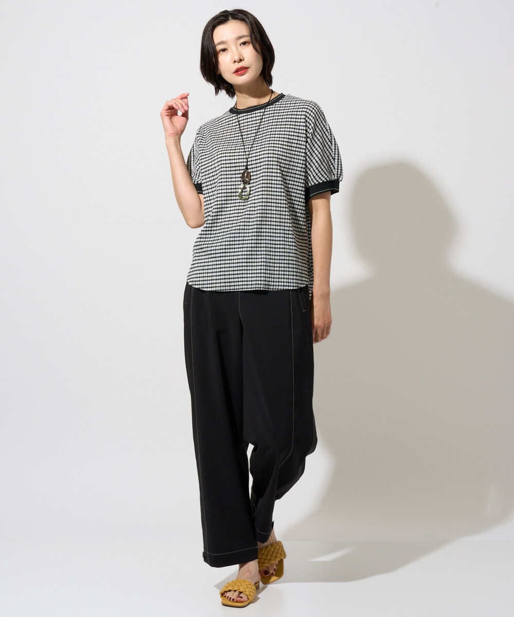 PZKGF28170 GEORGES RECH(ジョルジュ・レッシュ) ギンガムチェックジャージーカットソー ブラック