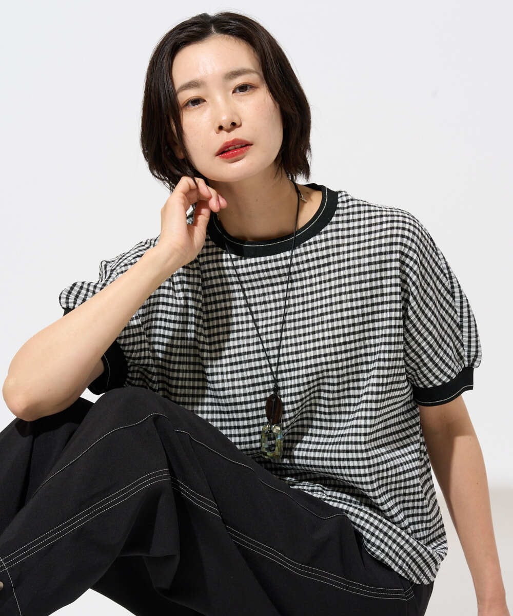 PZKGF28170 GEORGES RECH(ジョルジュ・レッシュ) ギンガムチェックジャージーカットソー ブラック