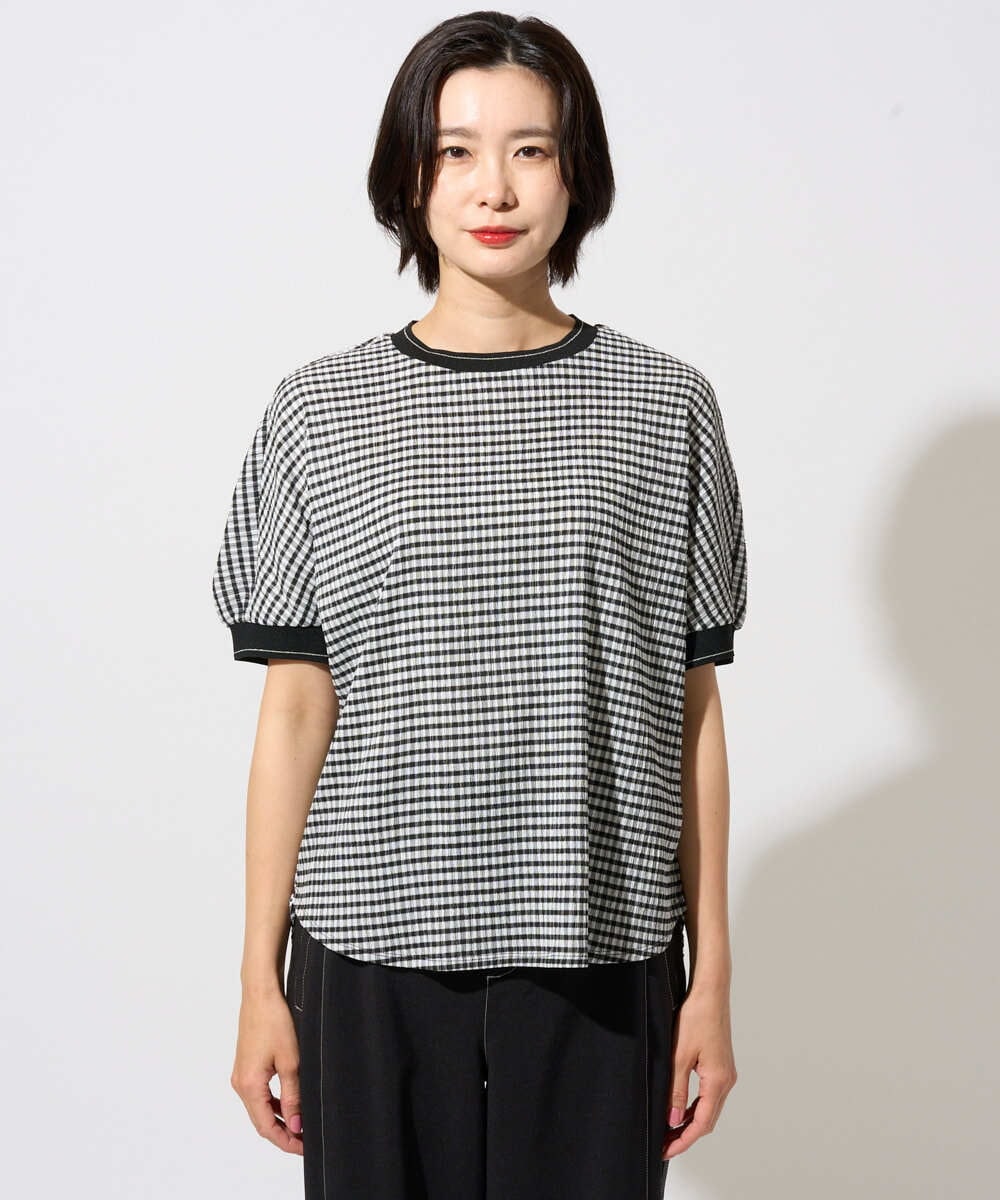 PZKGF28170 GEORGES RECH(ジョルジュ・レッシュ) ギンガムチェックジャージーカットソー ブラック