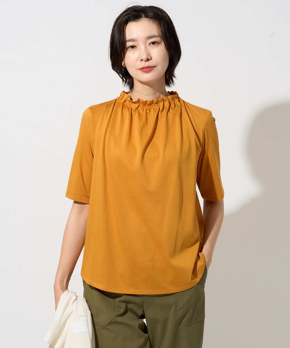 PZKGF29180 GEORGES RECH(ジョルジュ・レッシュ) タックフリルボトルネック5分袖カットソー オレンジ