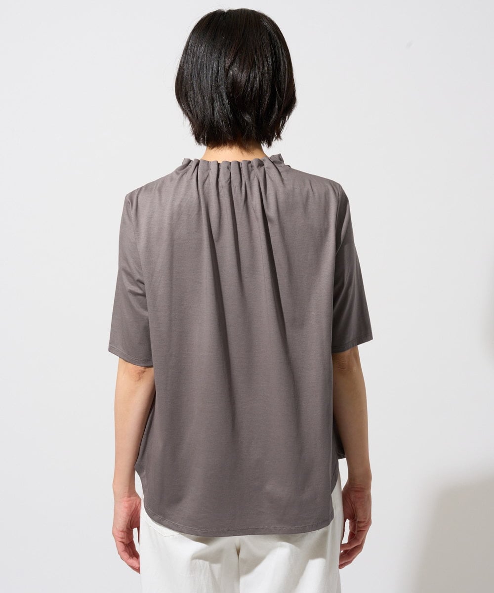 PZKGF29180 GEORGES RECH(ジョルジュ・レッシュ) タックフリルボトルネック5分袖カットソー ベージュ