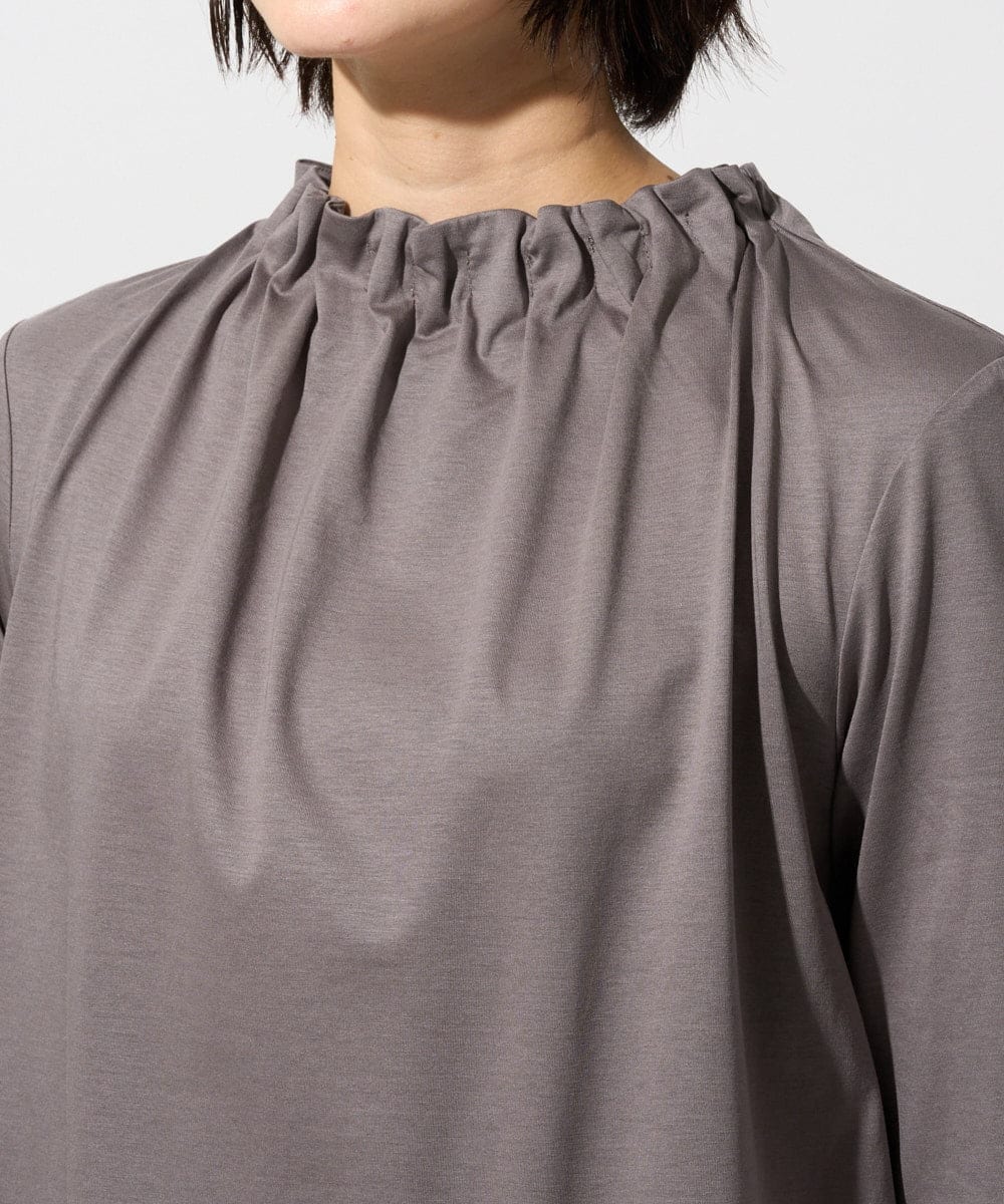 PZKGF29180 GEORGES RECH(ジョルジュ・レッシュ) タックフリルボトルネック5分袖カットソー ベージュ