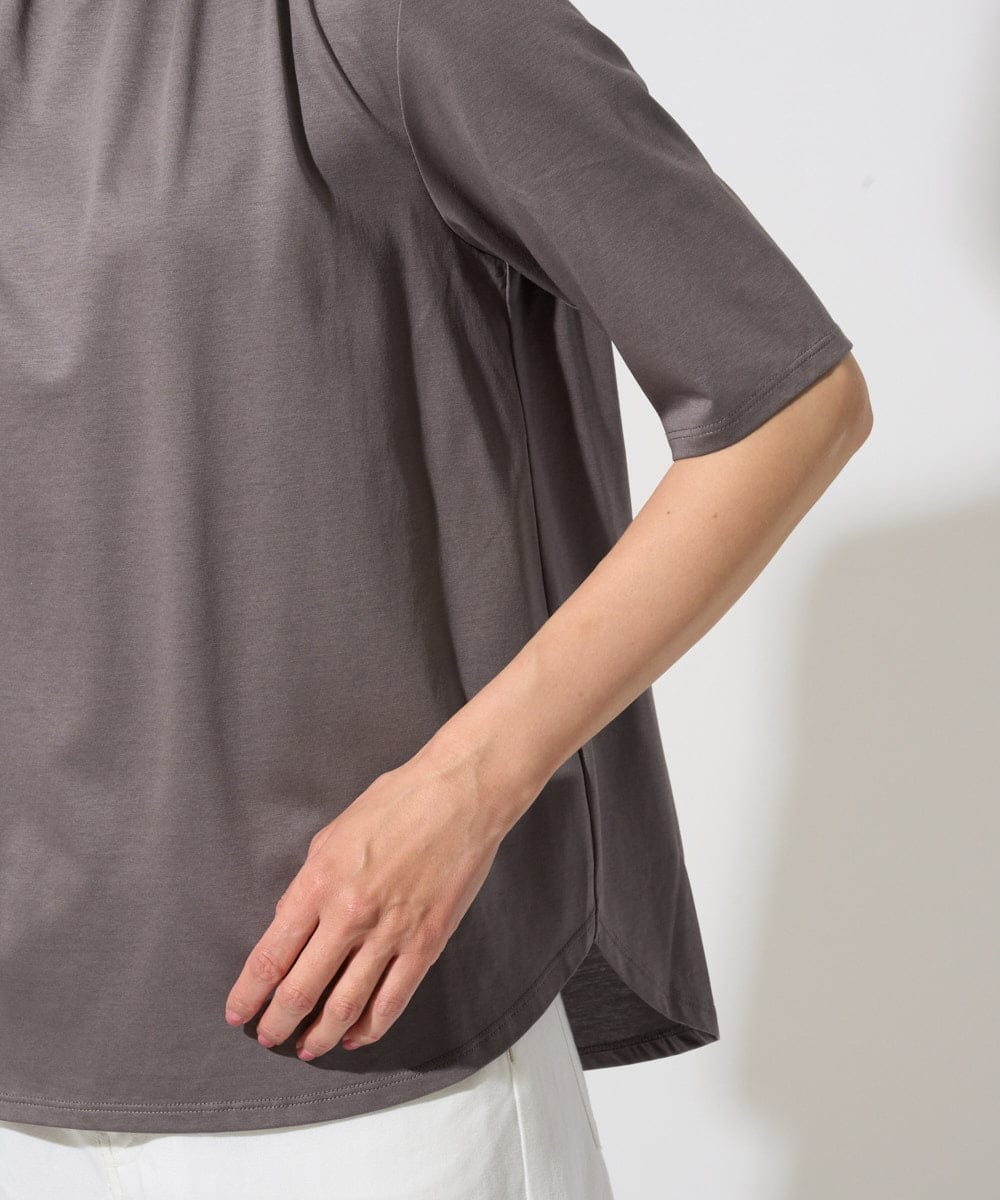 PZKGF29180 GEORGES RECH(ジョルジュ・レッシュ) タックフリルボトルネック5分袖カットソー ベージュ