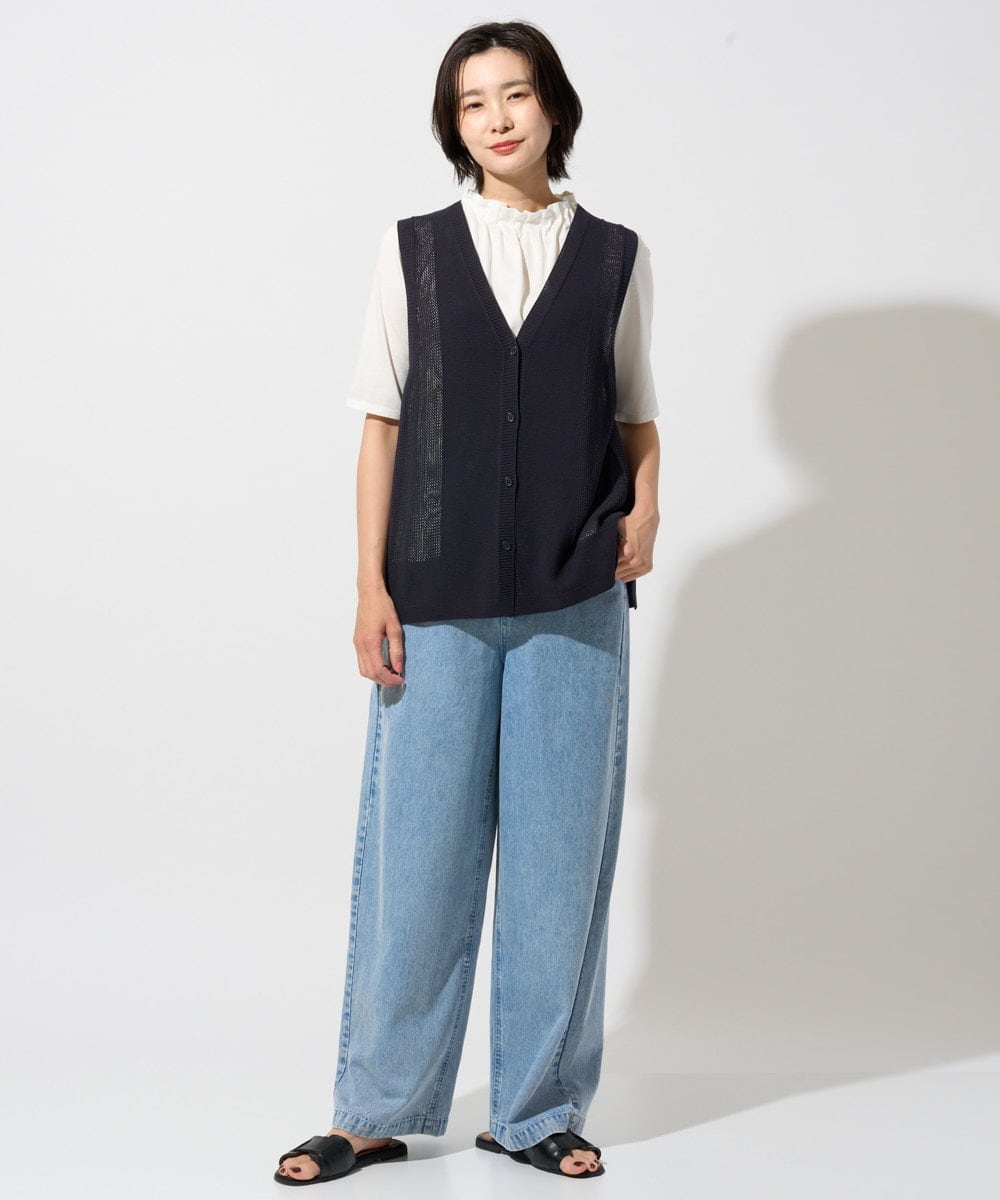 PZKGF29180 GEORGES RECH(ジョルジュ・レッシュ) タックフリルボトルネック5分袖カットソー ベージュ