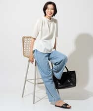 PZKGF29180 GEORGES RECH(ジョルジュ・レッシュ) タックフリルボトルネック5分袖カットソー ベージュ