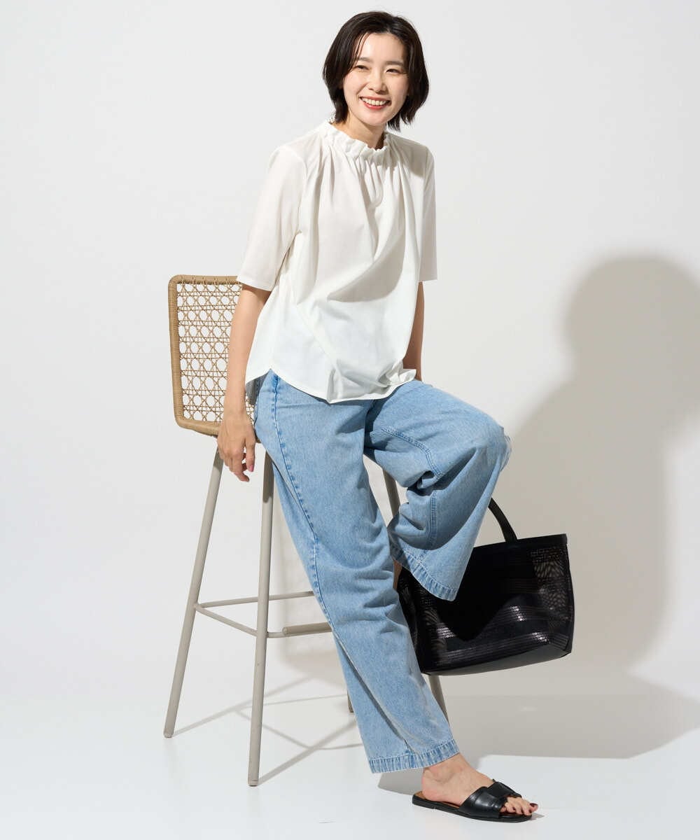 PZKGF29180 GEORGES RECH(ジョルジュ・レッシュ) タックフリルボトルネック5分袖カットソー ベージュ