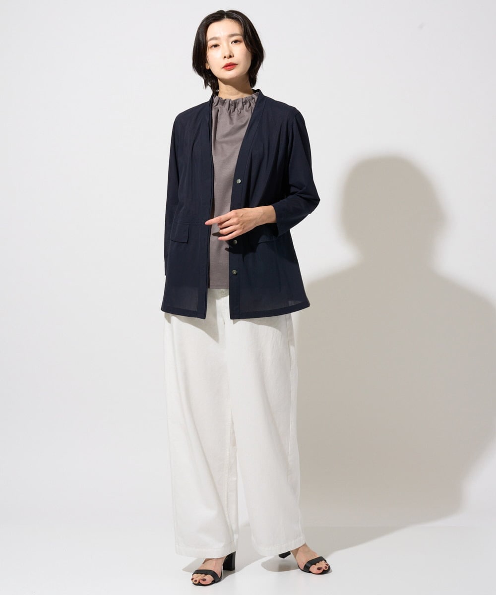 PZKGF29180 GEORGES RECH(ジョルジュ・レッシュ) タックフリルボトルネック5分袖カットソー ベージュ