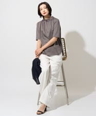 PZKGF29180 GEORGES RECH(ジョルジュ・レッシュ) タックフリルボトルネック5分袖カットソー ベージュ