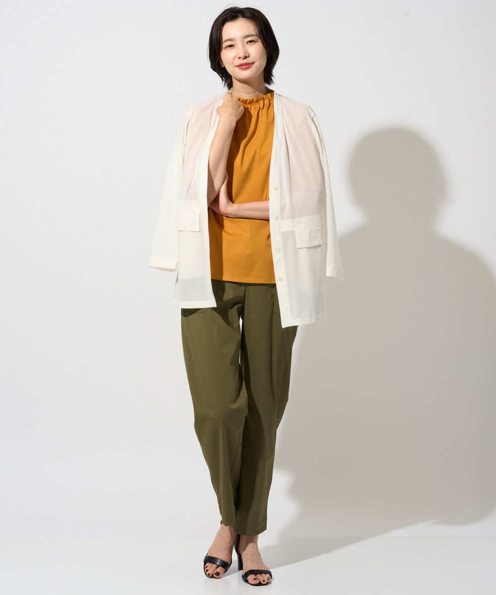 PZKGF29180 GEORGES RECH(ジョルジュ・レッシュ) タックフリルボトルネック5分袖カットソー ベージュ