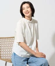 PZKGF29180 GEORGES RECH(ジョルジュ・レッシュ) タックフリルボトルネック5分袖カットソー ベージュ