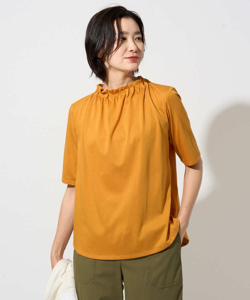 PZKGF29180 GEORGES RECH(ジョルジュ・レッシュ) タックフリルボトルネック5分袖カットソー ベージュ