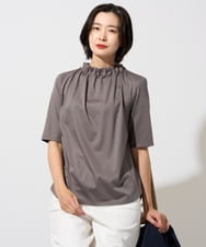 PZKGF29180 GEORGES RECH(ジョルジュ・レッシュ) タックフリルボトルネック5分袖カットソー ベージュ