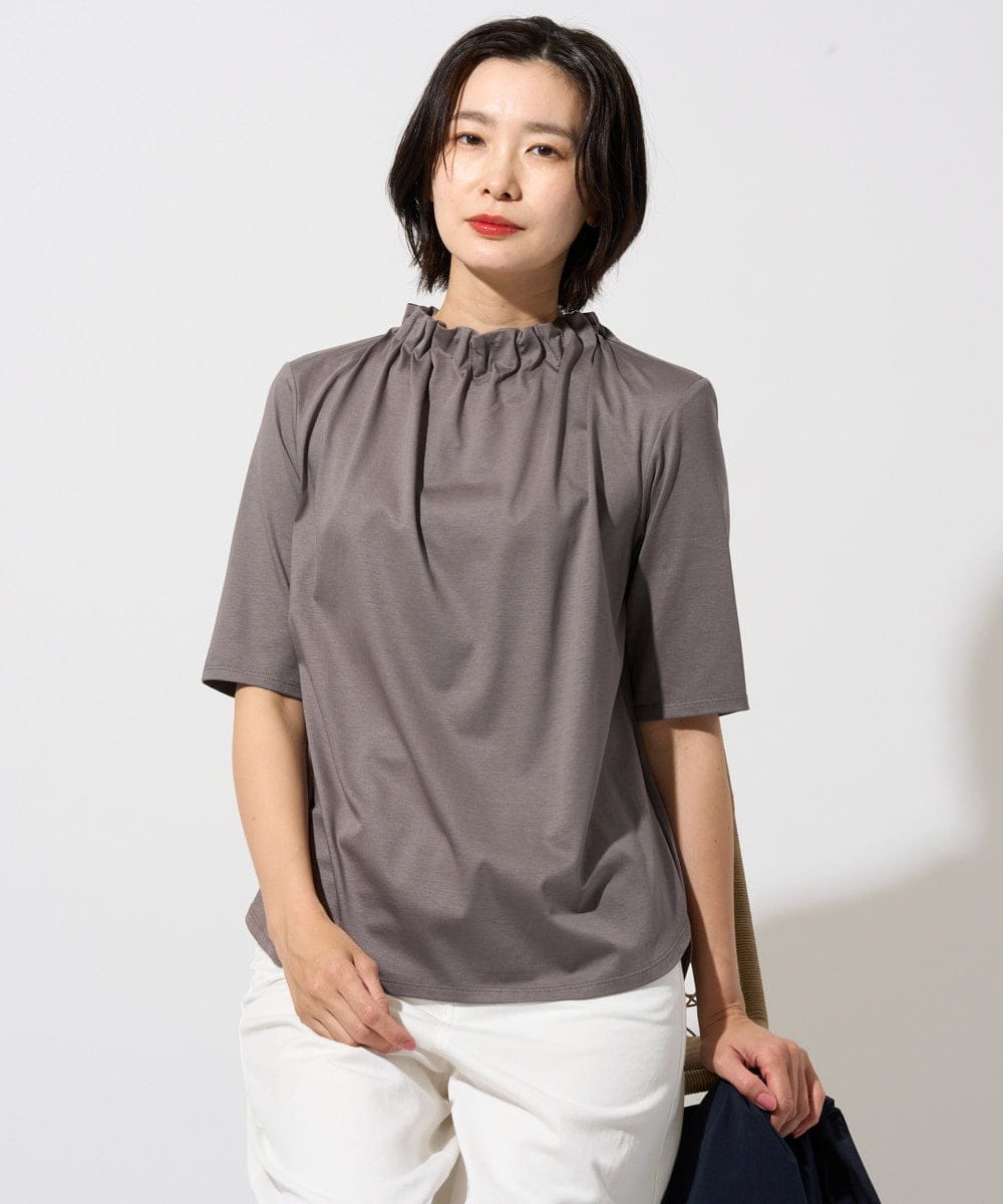 PZKGF29180 GEORGES RECH(ジョルジュ・レッシュ) タックフリルボトルネック5分袖カットソー ベージュ