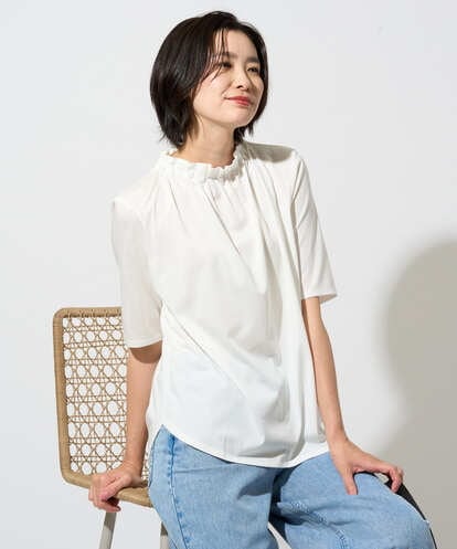 PZKGF29180 GEORGES RECH タックフリルボトルネック5分袖カットソー