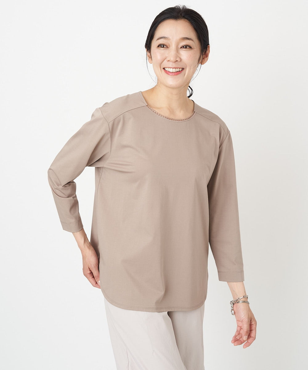PZKGS08190 GEORGES RECH(ジョルジュ・レッシュ) 8分袖ラウンドヘム刺繍カットソー ベージュ