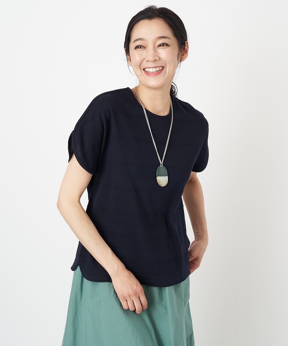 PZKGS11150 GEORGES RECH(ジョルジュ・レッシュ)  [日本製]ジャガードボーダーカットソー ネイビー