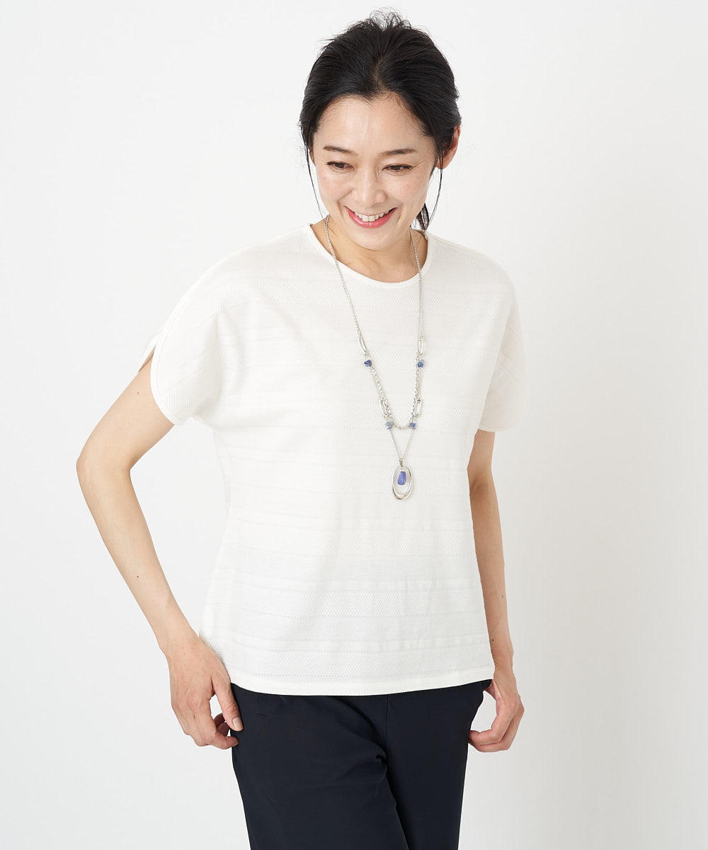 PZKGS11150 GEORGES RECH(ジョルジュ・レッシュ)  [日本製]ジャガードボーダーカットソー ホワイト