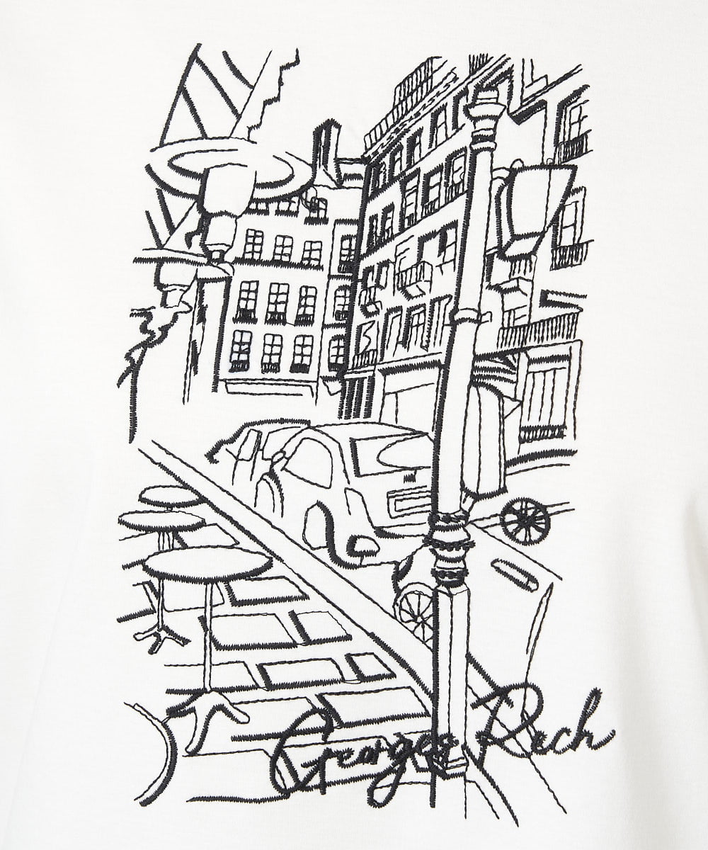 PZKGS16150 GEORGES RECH(ジョルジュ・レッシュ) [接触冷感]PARIS刺繍7分袖カットソー ホワイト