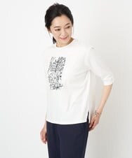 PZKGS16150 GEORGES RECH(ジョルジュ・レッシュ) [接触冷感]PARIS刺繍7分袖カットソー ホワイト
