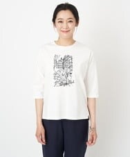 PZKGS16150 GEORGES RECH(ジョルジュ・レッシュ) [接触冷感]PARIS刺繍7分袖カットソー ホワイト