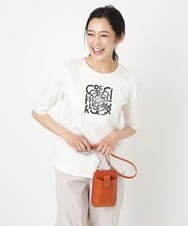 PZKGS17130 GEORGES RECH(ジョルジュ・レッシュ) [接触冷感]ロゴプリント5分袖ラウンドヘムカットソー ホワイト