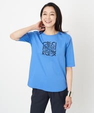 PZKGS17130 GEORGES RECH(ジョルジュ・レッシュ) [接触冷感]ロゴプリント5分袖ラウンドヘムカットソー ホワイト