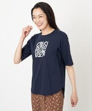 PZKGS17130 GEORGES RECH(ジョルジュ・レッシュ) [接触冷感]ロゴプリント5分袖ラウンドヘムカットソー ホワイト