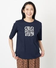 PZKGS17130 GEORGES RECH(ジョルジュ・レッシュ) [接触冷感]ロゴプリント5分袖ラウンドヘムカットソー ホワイト