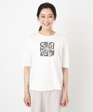 PZKGS17130 GEORGES RECH(ジョルジュ・レッシュ) [接触冷感]ロゴプリント5分袖ラウンドヘムカットソー ホワイト