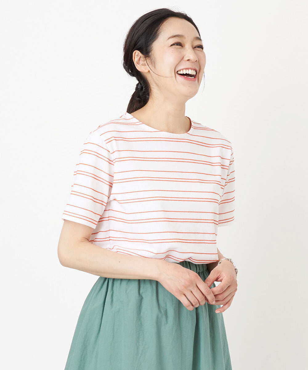 日本製]ドットボーダーラウンドヘムカットソー(カットソー・Tシャツ