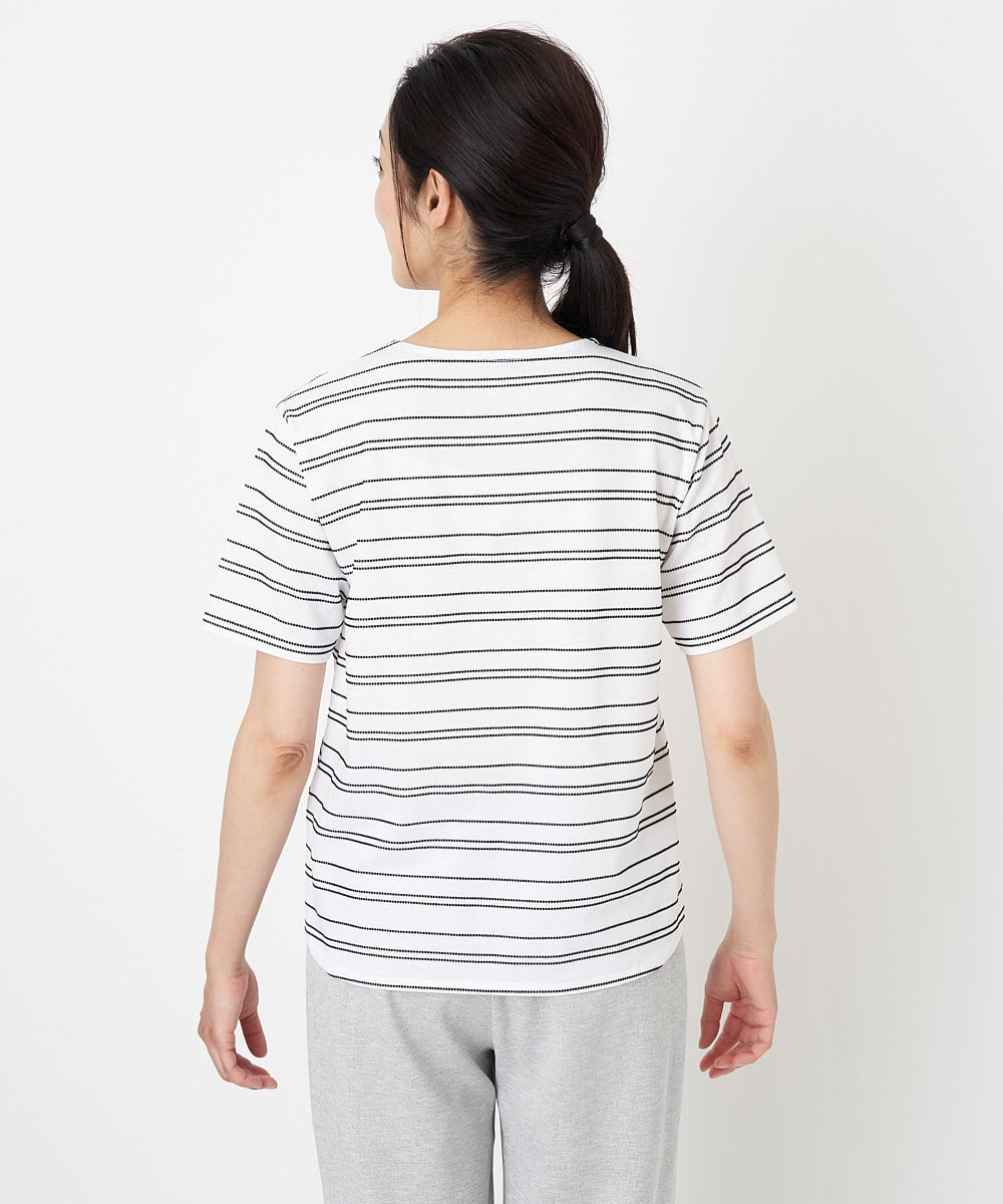 日本製]ドットボーダーラウンドヘムカットソー(カットソー・Tシャツ