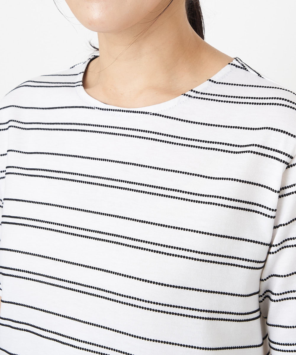 日本製]ドットボーダーラウンドヘムカットソー(カットソー・Tシャツ