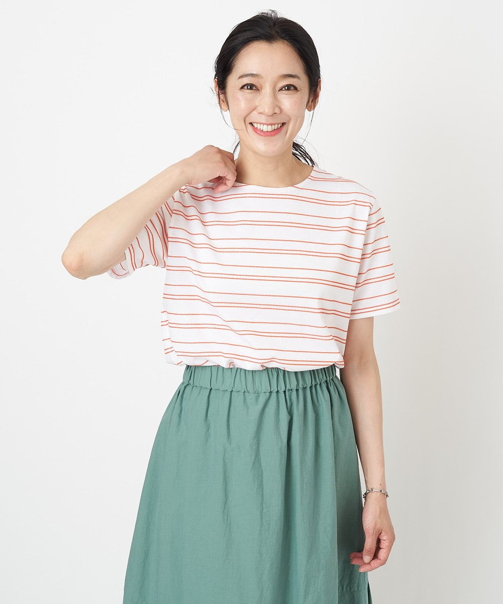 日本製]ドットボーダーラウンドヘムカットソー(カットソー・Tシャツ
