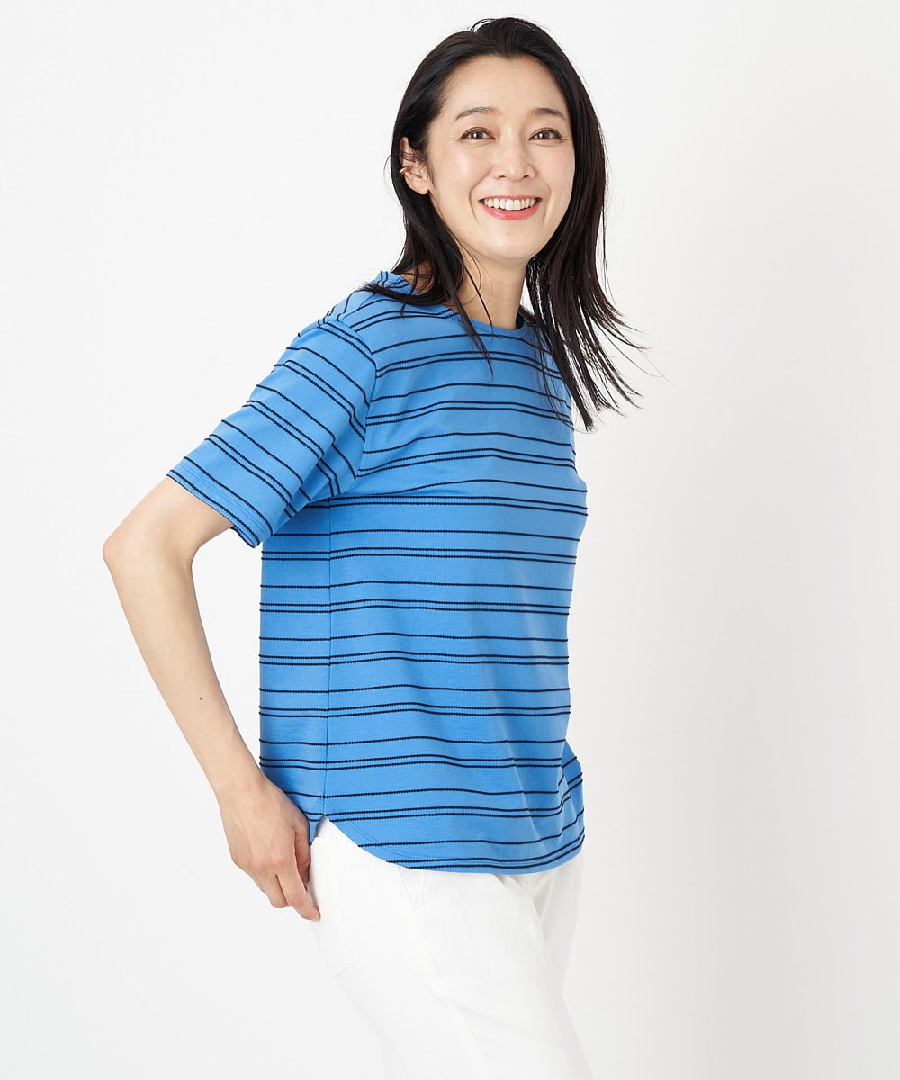 日本製]ドットボーダーラウンドヘムカットソー(カットソー・Tシャツ