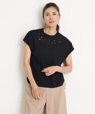 PZKGS31190 GEORGES RECH(ジョルジュ・レッシュ) カットワーク刺繍ジャージーフレンチスリーブカットソー グレー