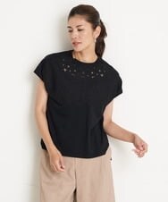 PZKGS31190 GEORGES RECH(ジョルジュ・レッシュ) カットワーク刺繍ジャージーフレンチスリーブカットソー グレー
