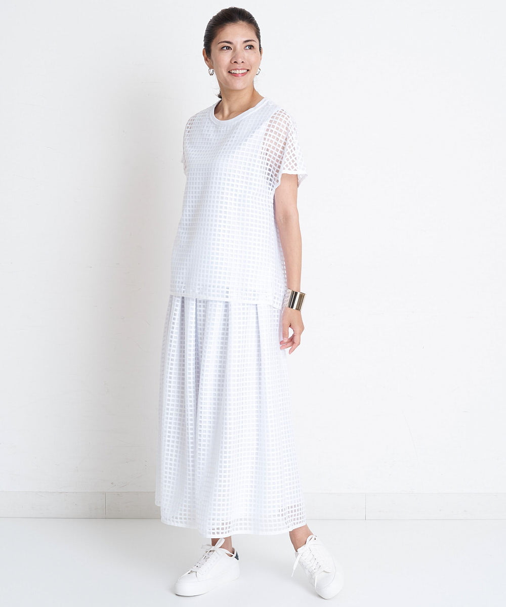 PZKGS32230 GEORGES RECH(ジョルジュ・レッシュ)  [セットアップ対応]シアーチェックチュールジャージーカットソー ブラック