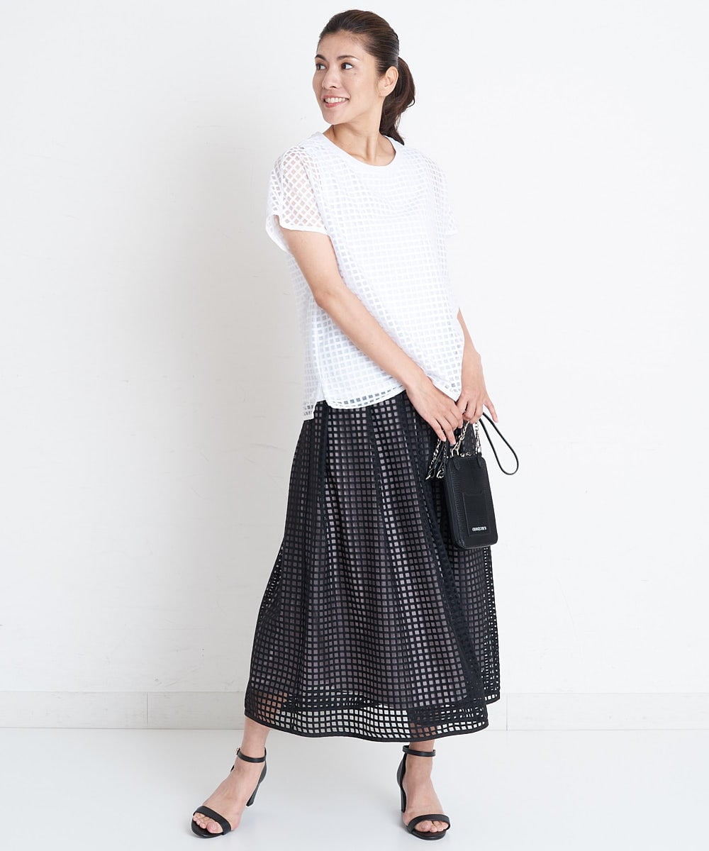 PZKGS32230 GEORGES RECH(ジョルジュ・レッシュ)  [セットアップ対応]シアーチェックチュールジャージーカットソー ブラック